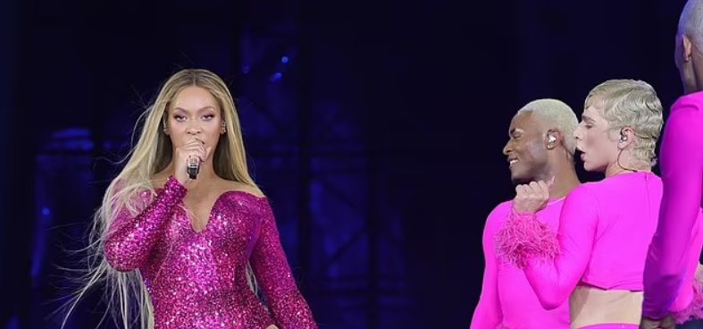 Beyoncé Barbie look. The singer dazzles in hot pink sequins paired with ...