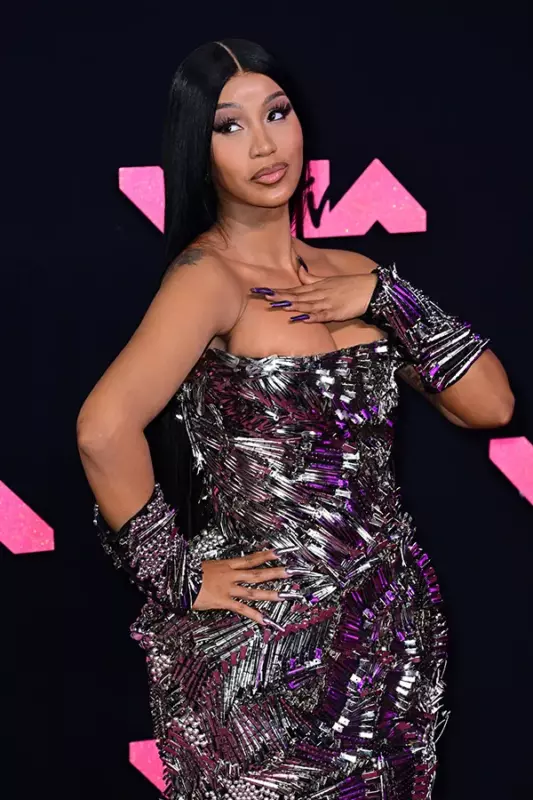 Cardi B showed off a wild, revealing dress made of silver clips